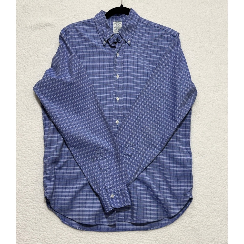 Brooks Brothers Regent Fit Plaid Button Down Shirt Men's 16 36 Blue White Cotton